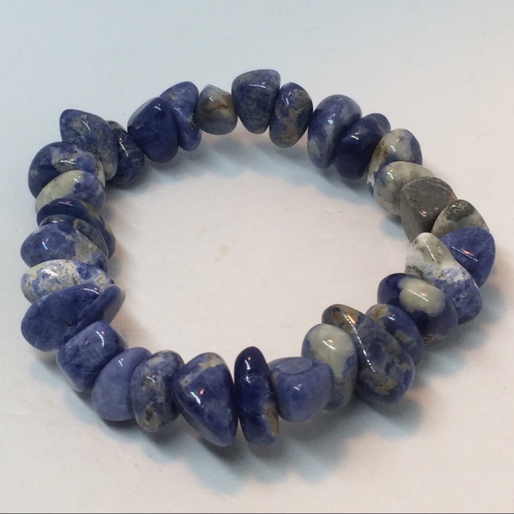 🍁🍁🍁🌀NATURAL SODALITE NUGGETS ELASTIC BRACELET - Picture 1 of 4
